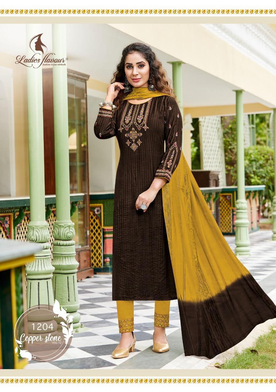 Ladies Flavour Copper Stone 12 Festive Wear Wholesale Readymade Suit Catalog
